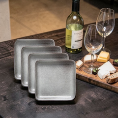 Stinson Square Appetizer Plate | Light Gray Stoneware Set of 4
