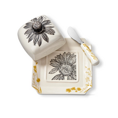 Stoneware Butter Dish with Spreader | Sunflower