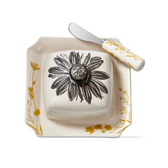 Stoneware Butter Dish with Spreader | Sunflower