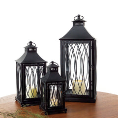 Traditional Black Metal Lantern Set of 3 Black