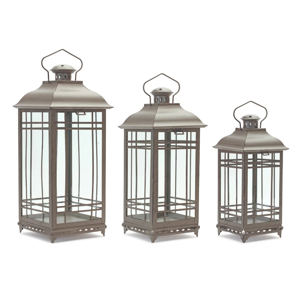 Traditional Metal Lantern Set of 3 Brown