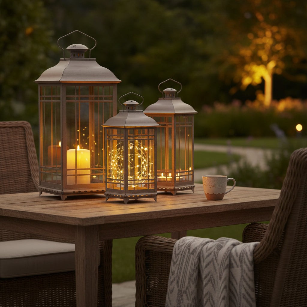 Traditional Metal Lantern Set of 3 Brown