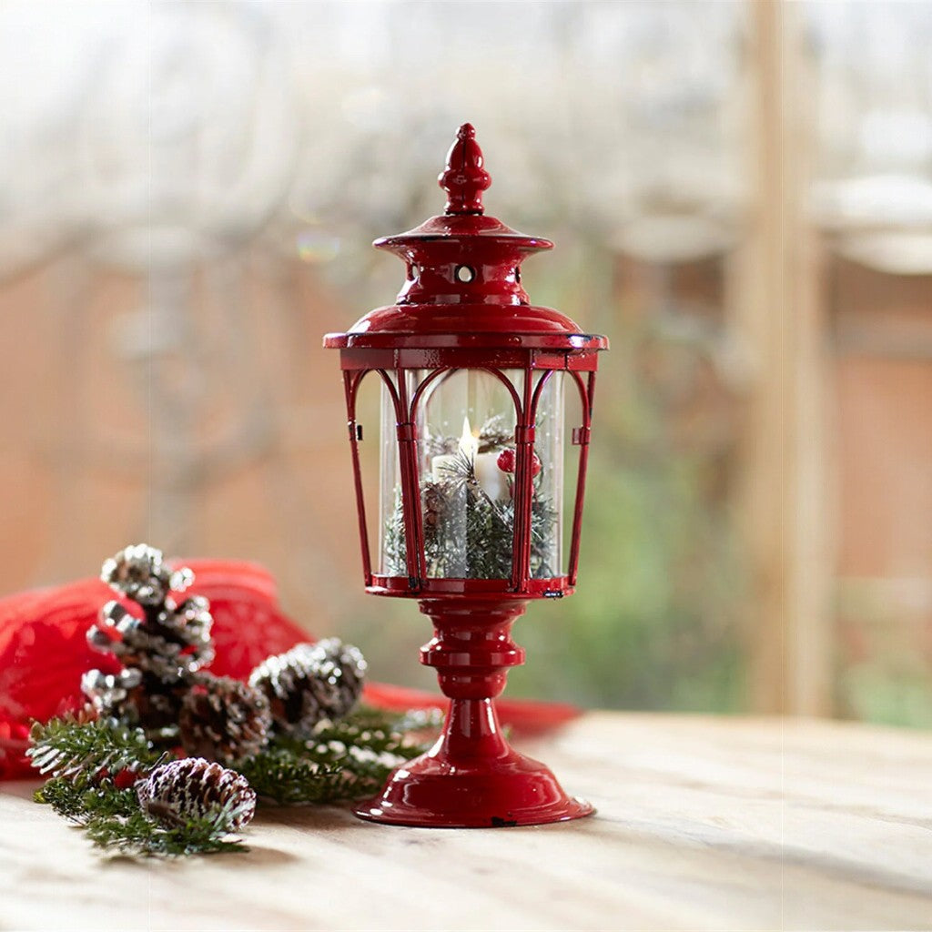 Traditional Tabletop Lantern Candle Holder Red