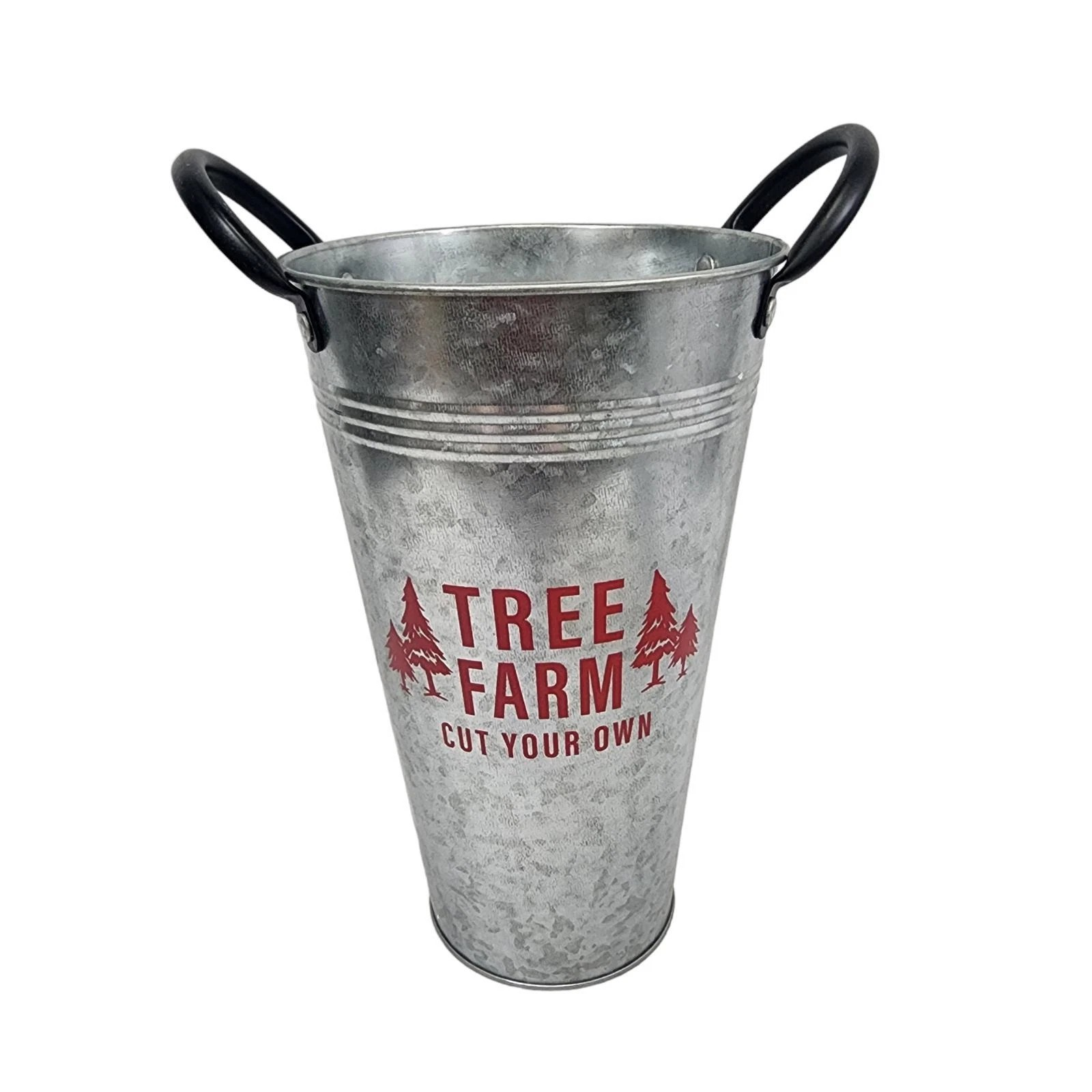 Tree Farm Galvanized Metal Pail Vase