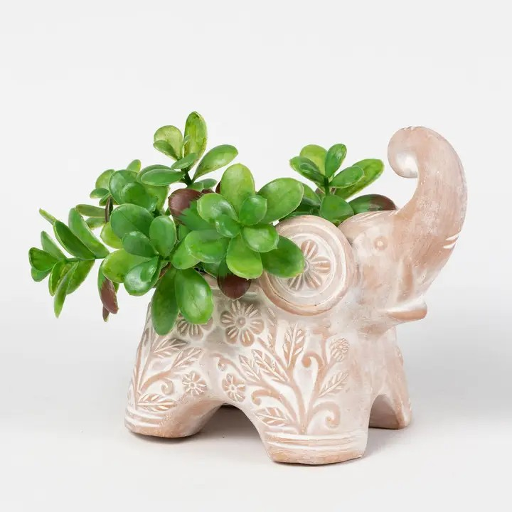 Trumpeting Elephant Planter | Whitewashed Terracotta