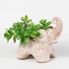 Trumpeting Elephant Planter | Whitewashed Terracotta