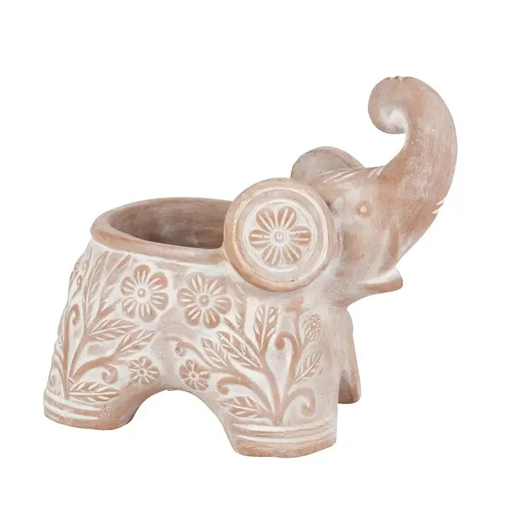 Trumpeting Elephant Planter | Whitewashed Terracotta