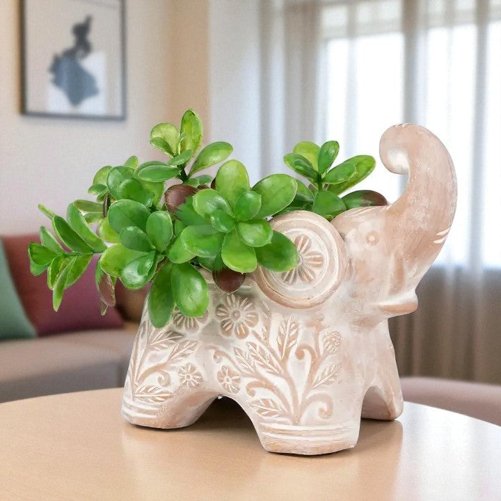 Trumpeting Elephant Planter | Whitewashed Terracotta
