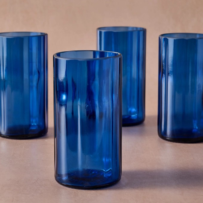 Upcycled Glass Tumbler Set | 15.2 oz Blue