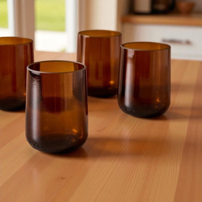 Upcycled Glass Tumbler Set | 8 oz Amber