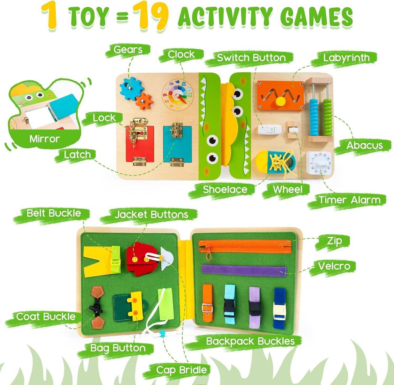 Wood Busy Board for Toddlers Montessori Sensory Activity Center Fine Motor Skill