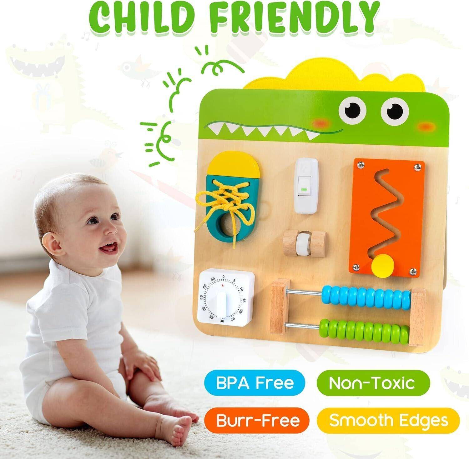 Wood Busy Board for Toddlers Montessori Sensory Activity Center Fine Motor Skill