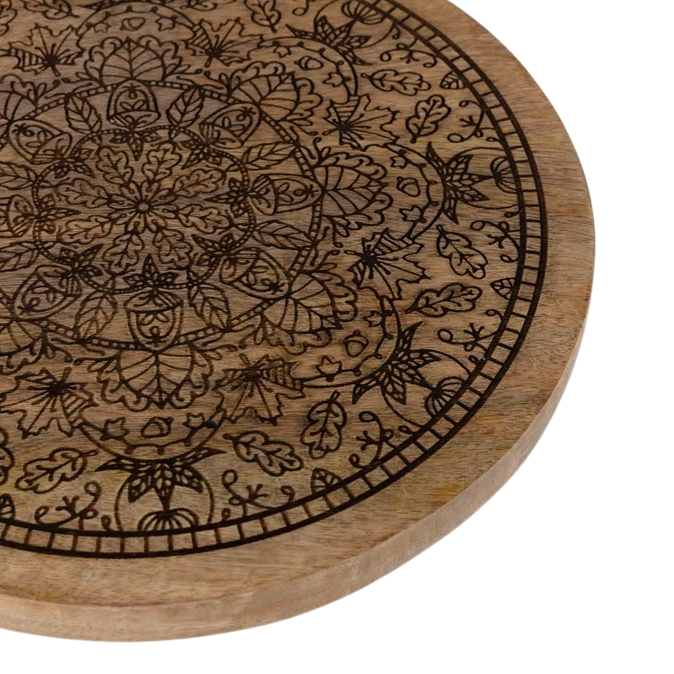 Wooden Lazy Susan - Etched Mandala Mango Wood