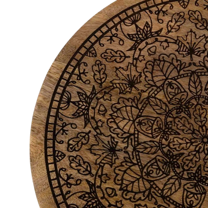 Wooden Lazy Susan - Etched Mandala Mango Wood