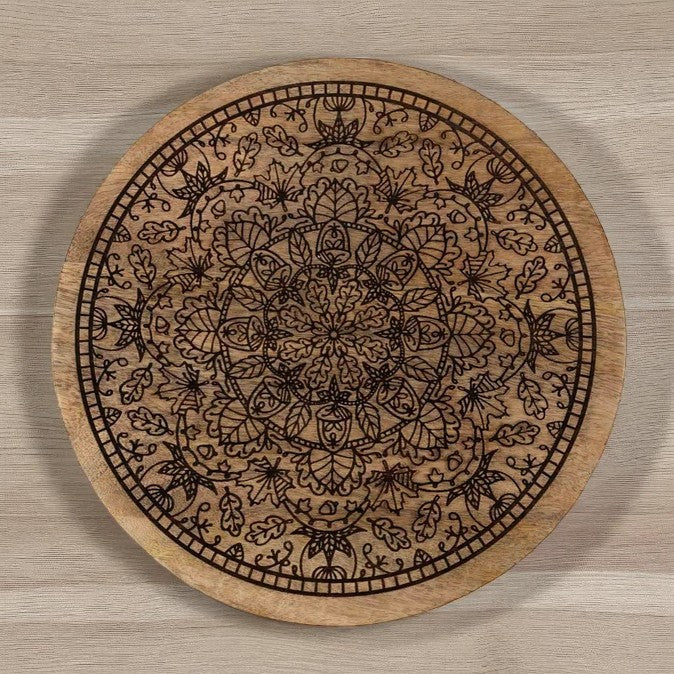 Wooden Lazy Susan - Etched Mandala Mango Wood