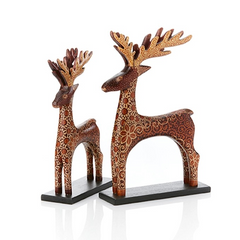 Wooden Reindeer | Hand-Batiked Sengon Wood Set of 2