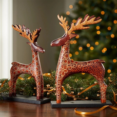 Wooden Reindeer | Hand-Batiked Sengon Wood Set of 2