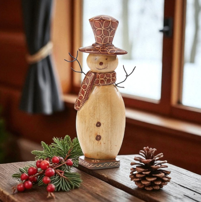 Wooden Snowman | Hand-Batiked Sengon Wood
