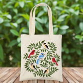 Woodland Birds Embroidered Tote Bag
