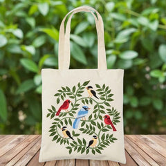 Woodland Birds Embroidered Tote Bag