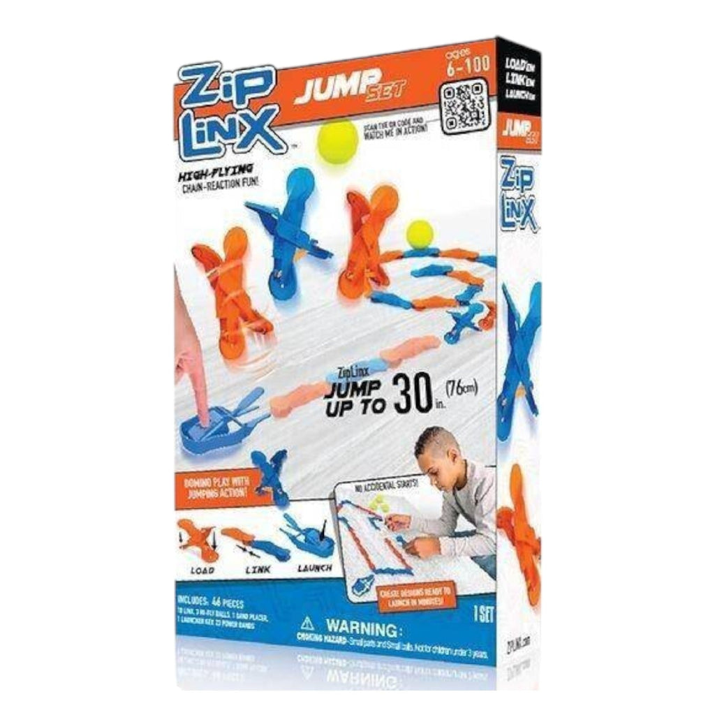 ZIP LINX Jump Set Game Domino Play With Jumping Action High Flying 46 Pieces