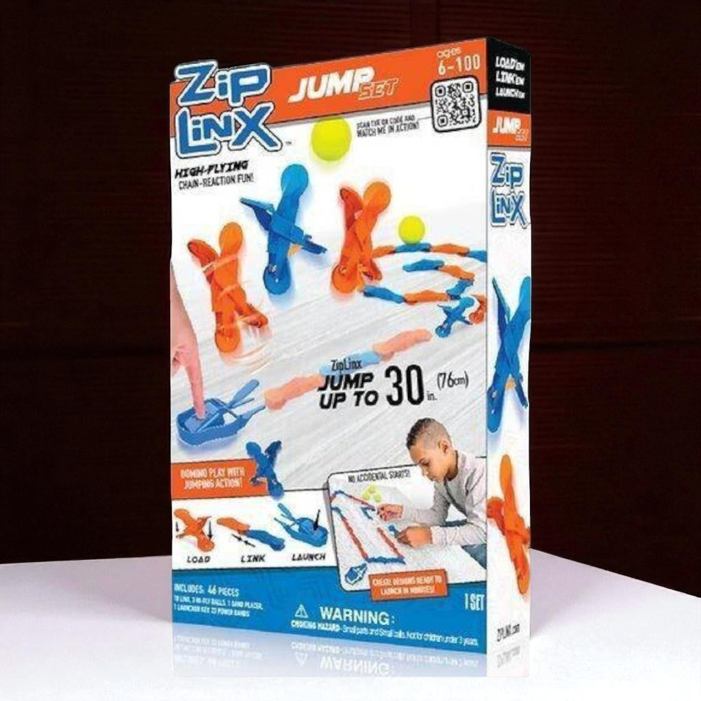 ZIP LINX Jump Set Game Domino Play With Jumping Action High Flying 46 Pieces