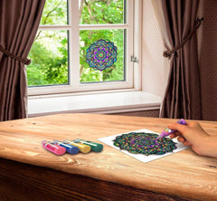 ZORBITZ Joy of Coloring Stained Glass Window Art Clings DIY Kit Mandala Geometric