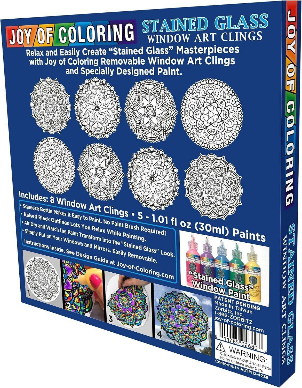 ZORBITZ Joy of Coloring Stained Glass Window Art Clings DIY Kit Mandala Geometric