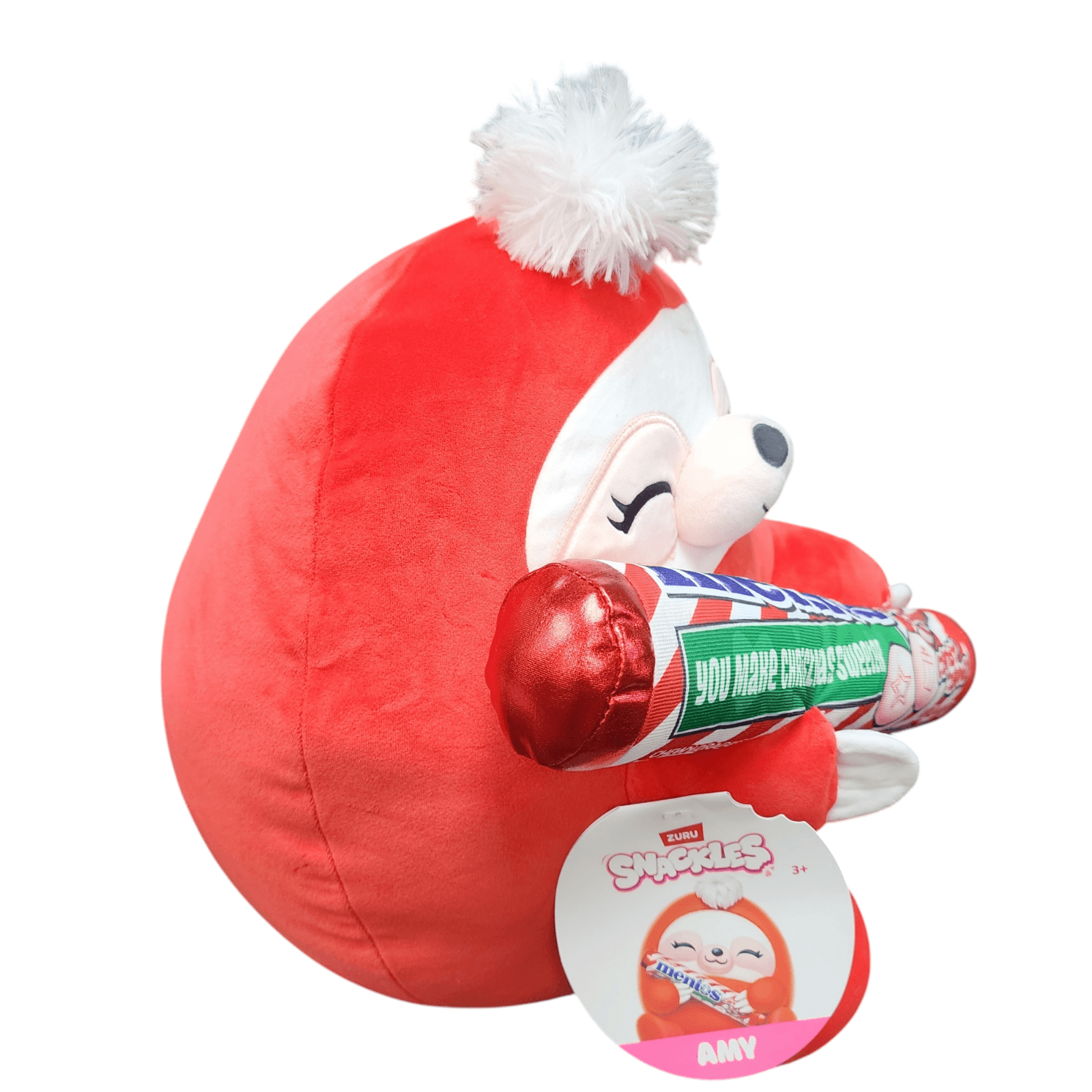 Zuru Snackles Amy Sloth 14" Plush Holding Mentos Candy Cane Winter Christmas