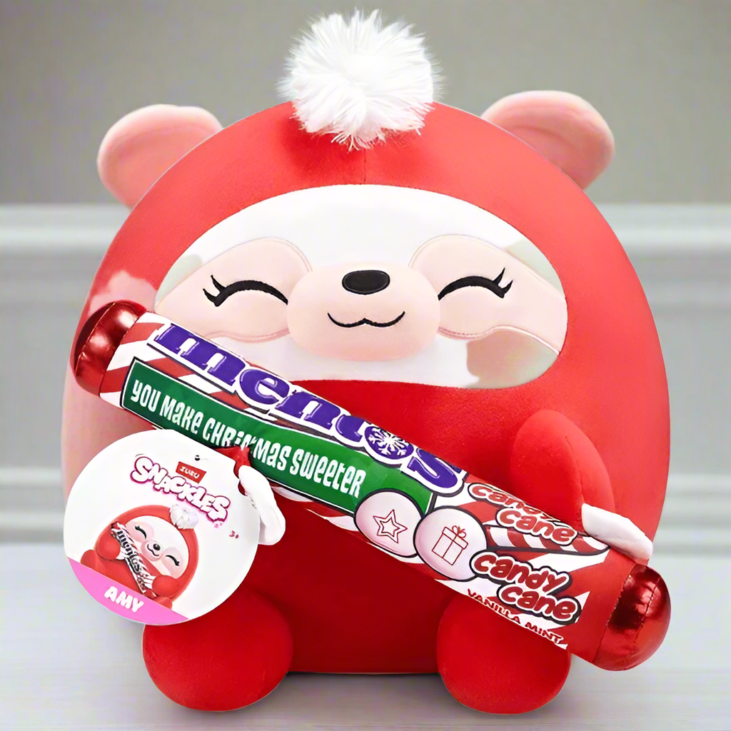 Zuru Snackles Amy Sloth 14" Plush Holding Mentos Candy Cane Winter Christmas