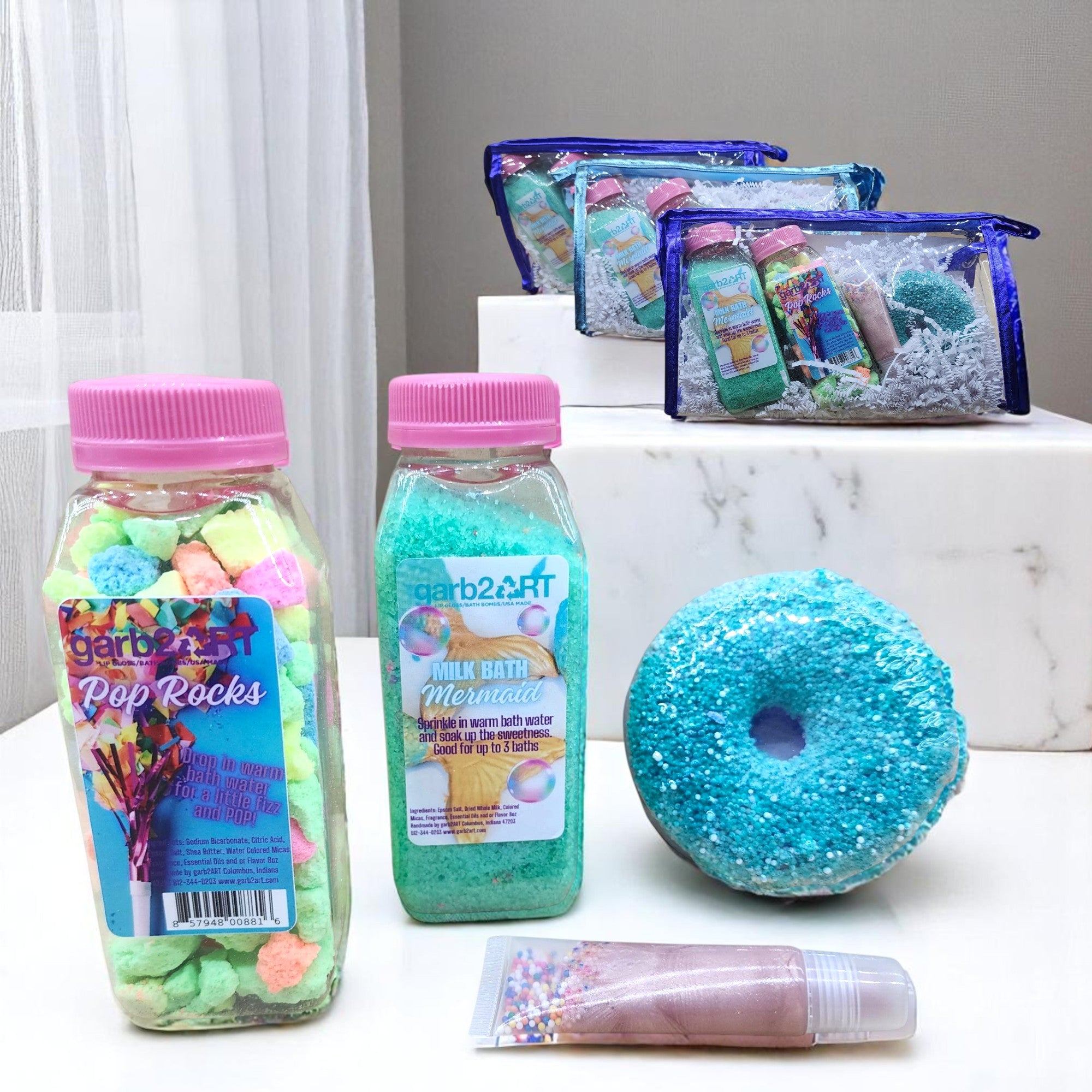 garb2ART Bath Bomb and Fizz Gift Set | Birthday Cake, Mermaid, Cotton Candy, and More Scents