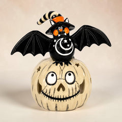 Halloween "Bat on Pumpkin" Ceramic Tealight Holder