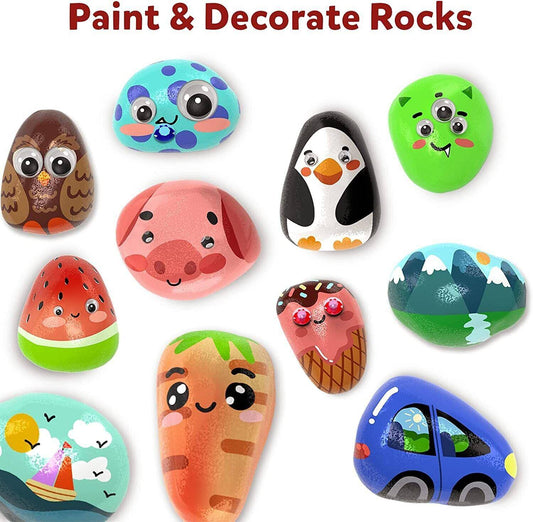 12 Rock Painting Kit for Kids Stickers Rocks Paint Googly Eyes Glitter Glue Gems - Sammi's Attic