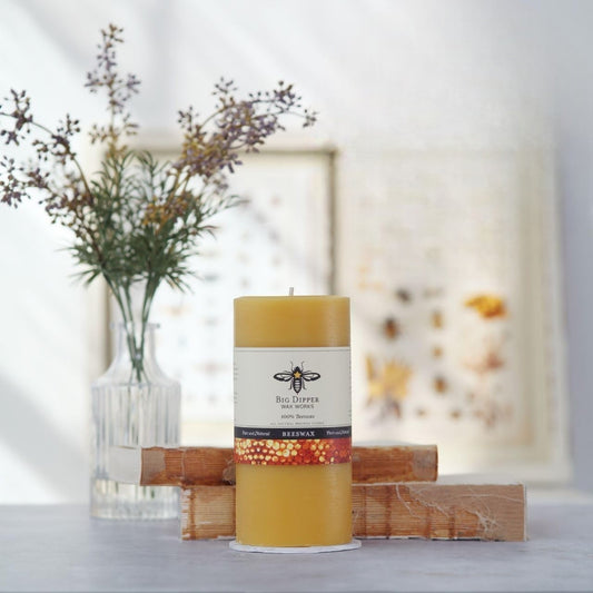 Big Dipper Wax Works Pure Beeswax Pillar Candle - Natural 3 Inch x 6 Inch