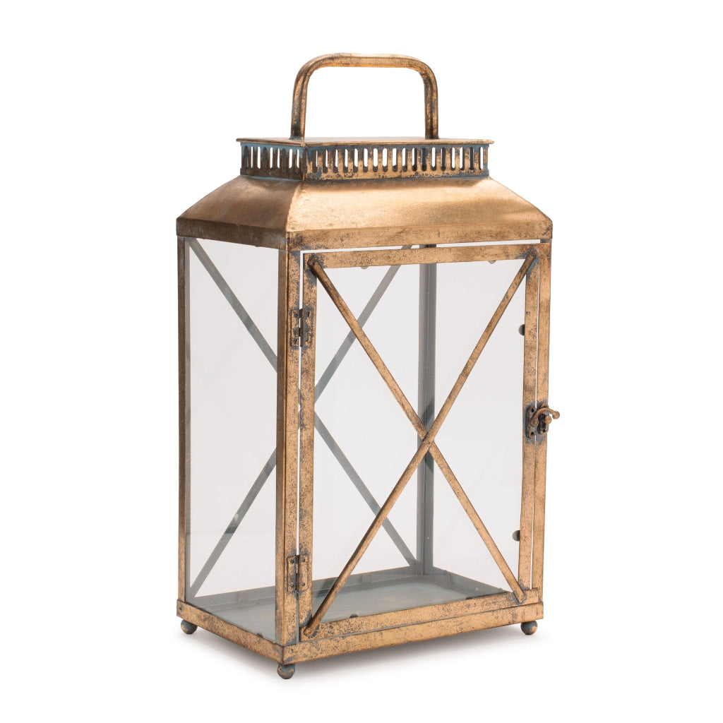 Antique Brass Styled Metal Lantern Set of 2