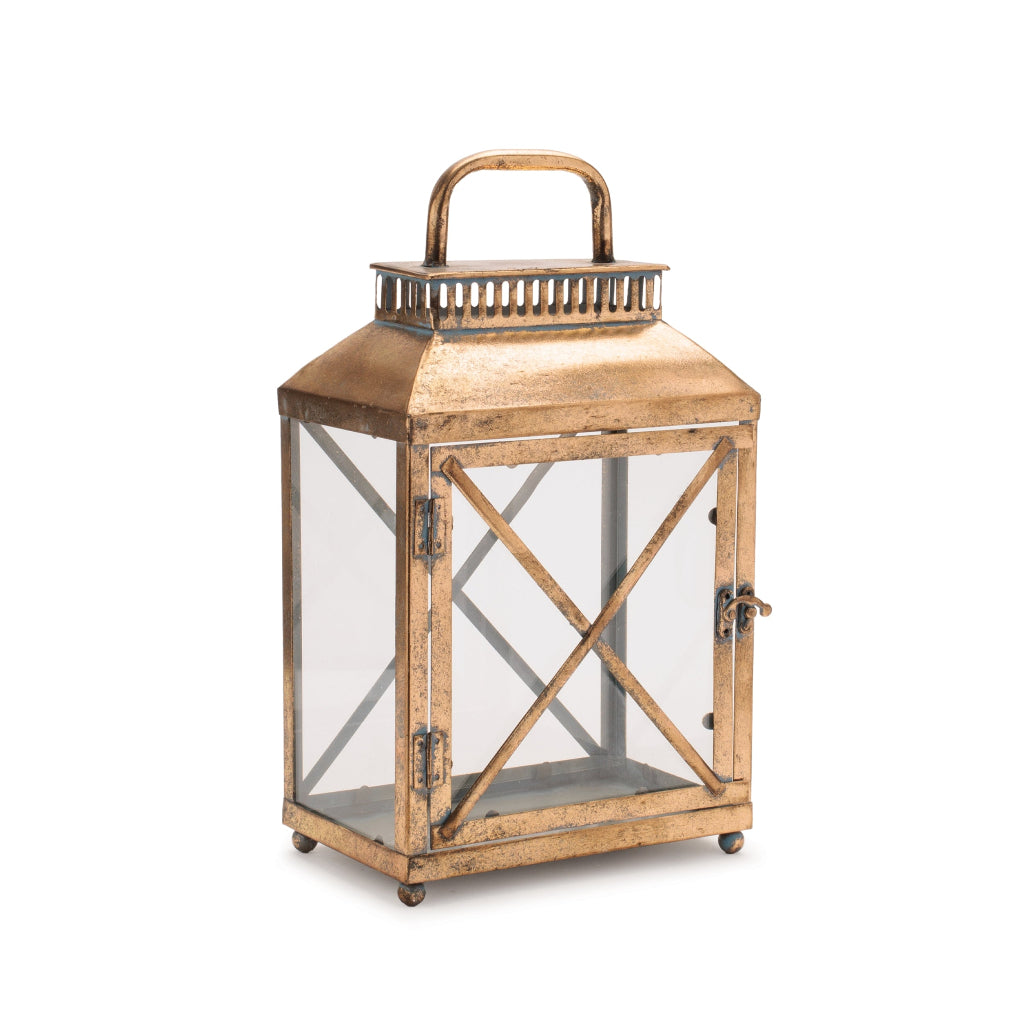 Antique Brass Styled Metal Lantern Set of 2