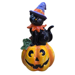 Black Cat on Pumpkin Halloween Figure