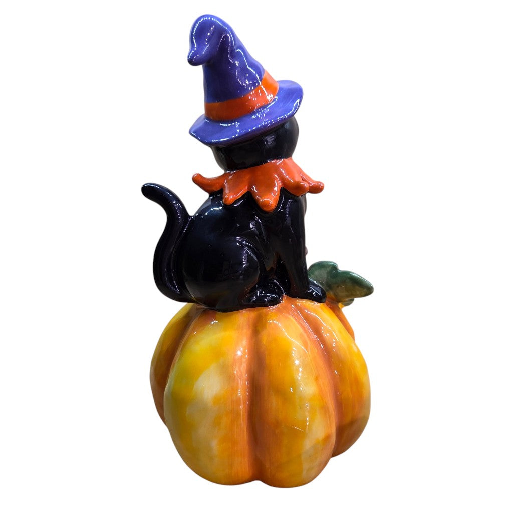 Black Cat on Pumpkin Halloween Figure