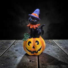 Black Cat on Pumpkin Halloween Figure