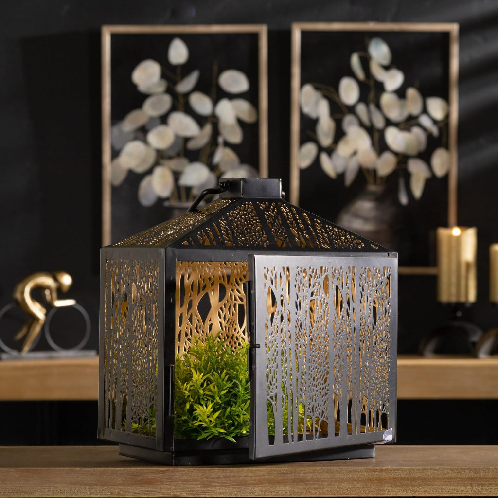 Black Iron Forest Lantern 12"