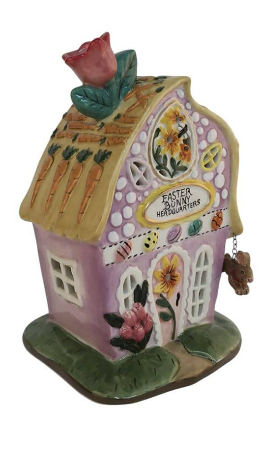 Blue Sky Clayworks Blue Sky Ceramics Easter Bunny Headquarters Candlehouse Candle House T-Light, Pink - Sammi's Attic