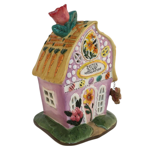 Blue Sky Clayworks Blue Sky Ceramics Easter Bunny Headquarters Candlehouse Candle House T-Light, Pink - Sammi's Attic
