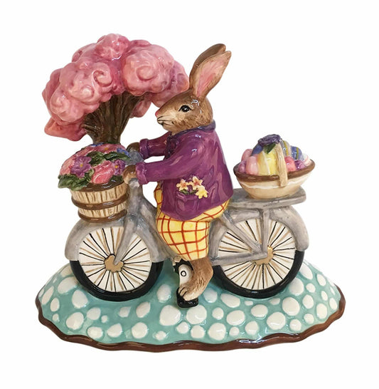 Blue Sky Clayworks Bunny Figurine, Bunny Rabbit on Bicycle - Sammi's Attic