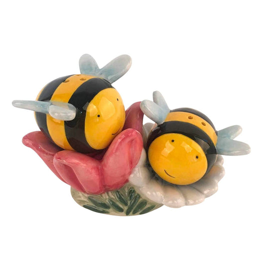 Blue Sky Clayworks Ceramic Bumble Bee and Flower Salt & Pepper Set, Multi (19246) - Sammi's Attic