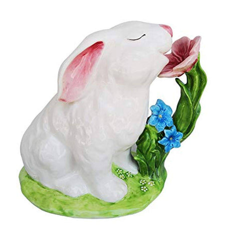 Blue Sky Clayworks Ceramic Painted Bunny Smelling Flowers Figurine - Sammi's Attic