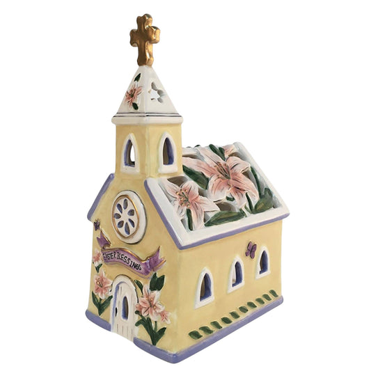 Blue Sky Clayworks Easter Blessings Church Candle Holder House, 5.25-inch Length x 4.25-inch Width - Sammi's Attic