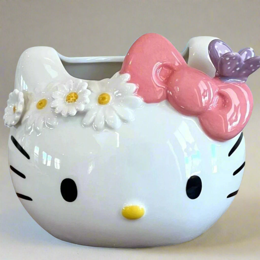 Blue Sky Clayworks Hello Kitty Ceramic Planter Ceramic Figural Head with Daisies