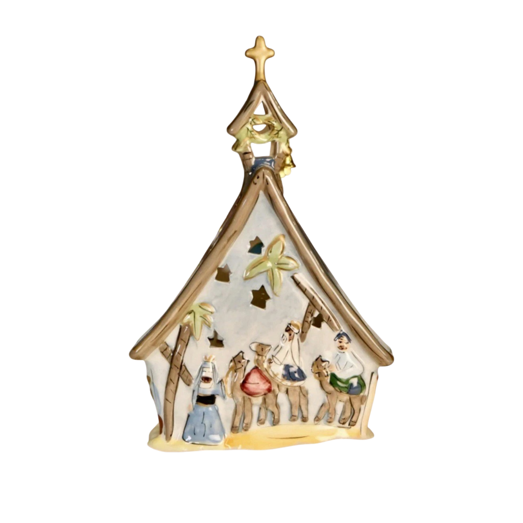 Blue Sky Clayworks Nativity Church Candle House 9.8"