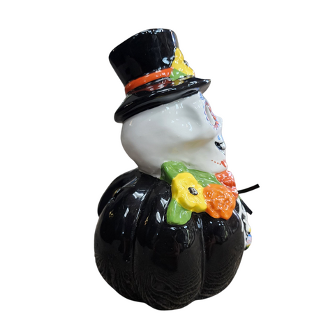 Blue Sky Clayworks Skeleton Sugar Skull Pumpkin Day of the Dead Candle Holder