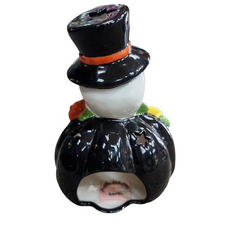 Blue Sky Clayworks Skeleton Sugar Skull Pumpkin Day of the Dead Candle Holder